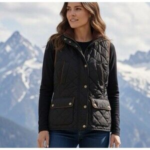 Vtg Ralph Lauren Black Riding Quilted Vest S Brown Corduroy Collar Equestrian